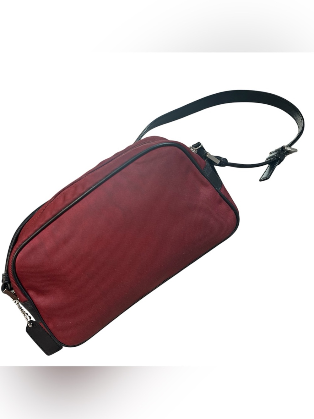 Vintage y2k Coach Rare Red Nylon Leather Trim Shoulder Bag with Zipper pockets
